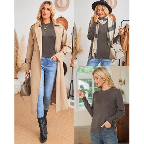 Women's Wool Blend Crew Neck Sweater Fall Casual Long Sleeve Pullover - Picture 6 of 8